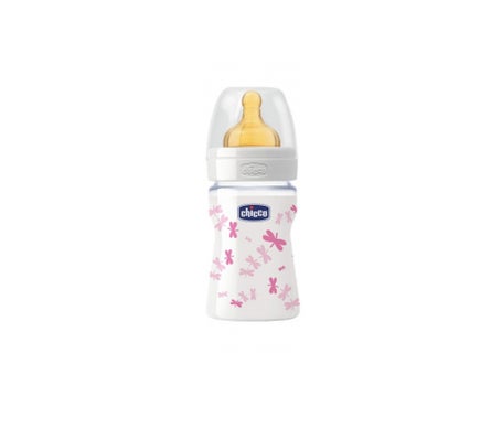 Chicco biberón cristal tetina ancha normal caucho +0M rosa 150ml 1ud