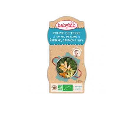 Babybio Espinaca Salmón Menu BIO 8 meses 200g lote de 2 cuencos