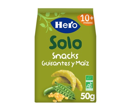 Hero Snacks Solo Guisantes y Maíz Ecológicos (50 g) - Alimentación del bebé