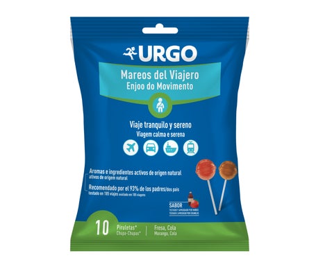 Urgo Mareos del Viajero 10 Piruletas sabor Fresa y Cola