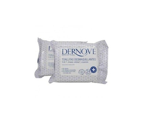 Dernove cleansing wipes cleanse, exfoliate and soften 24
