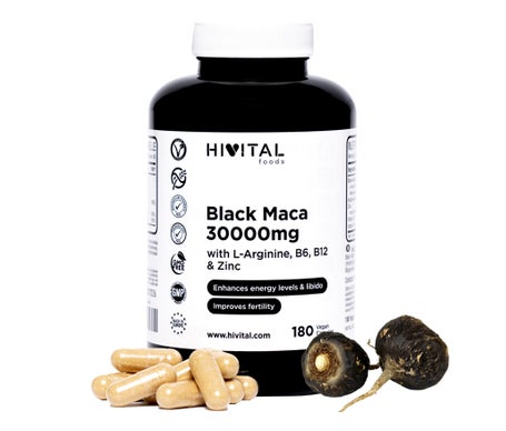 HIVITAL Maca negra peruana 30000 mg con L-Arginina Zinc Vit B6 y B12 180 cáps