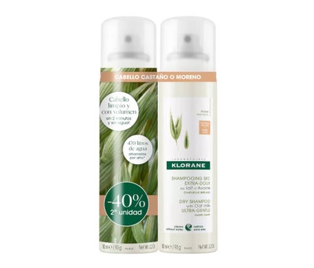 Klorane Champú Seco Leche de Avena Cabello Castaño 2x150ml