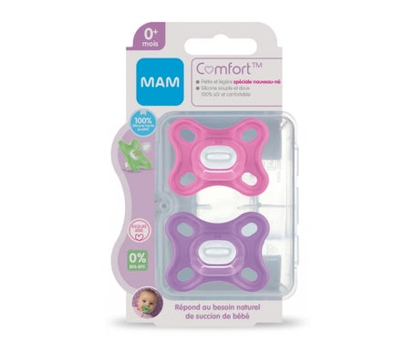 Mam Comfort Sucette Silicone +0M Rose 2uds