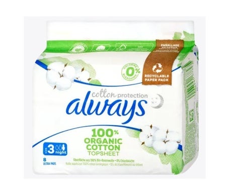 Always Toallitas Protectoras de Algodón Talla 3 Noche 8uds