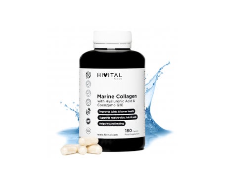 Hivital Foods Colágeno Marino con Ácido Hialurónico, Coenzima Q10, Vitamina C y Zinc 180 cáps (3 meses)