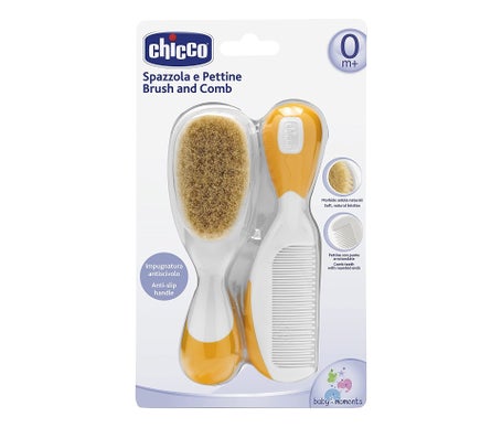 Chicco Pack Cepillo y Peine de Pelo Natural Naranja 0m+