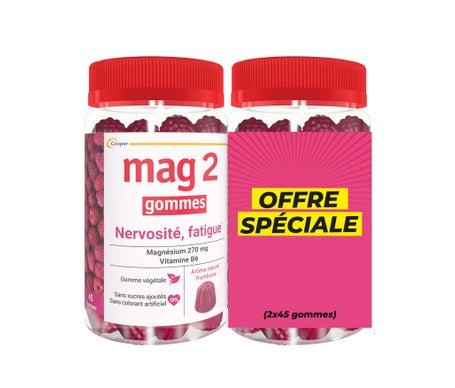 Mag 2 Nerviosism Fatig Magnes + Vit B6 Frambuesa Gummies 2x45uds | Natural Doctor