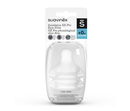 Suavinex Tetina Fisiológica SX Pro Silicona Flujo Lento +0m 2uds