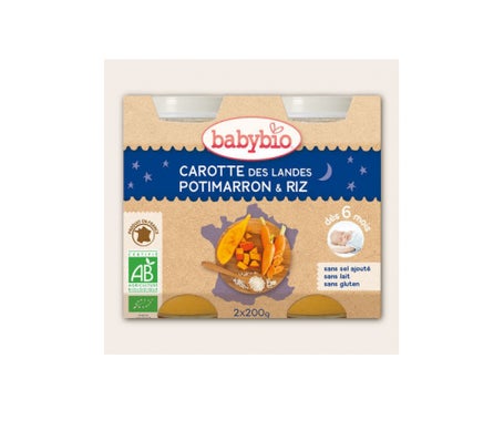 Tarros Babybio Buenas Noches ZanahoriaPotimarronArroz BIO 6 meses 2 x 200 g