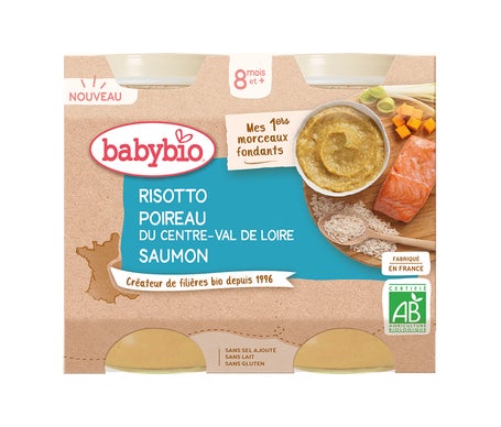 BabyBio Risotto Puerro Salmón 8M+ Bio 2x200g