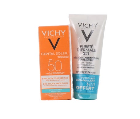Vichy Capital Soleil Emulsión Tacto Seco SPF50 50ml + Pureté Thermale Desmaquillante 100ml