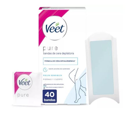 Veet Pure Bandas de Cera Depilatoria Piernas y Cuerpo Piel Sensible 40uds