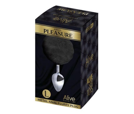 Alive Anal Pleasure Plug Liso Metal Pompón Negro Talla L 1ud