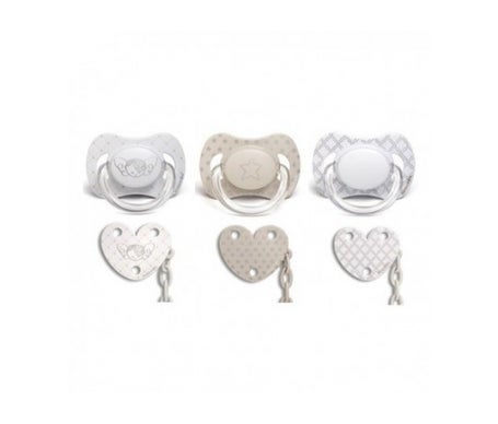 Suavinex Pack Chupete Basic Silicona 6-18m + Sujetachupetes Love Corazón