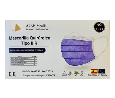 Alan Mask Mascarilla Quirúrgica Tipo IIR Lila 10uds