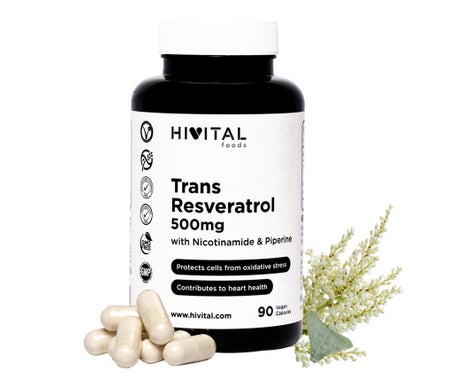 HIVITAL Trans-Resveratrol 500 mg con Nicotinamida y Piperina 90 cáps