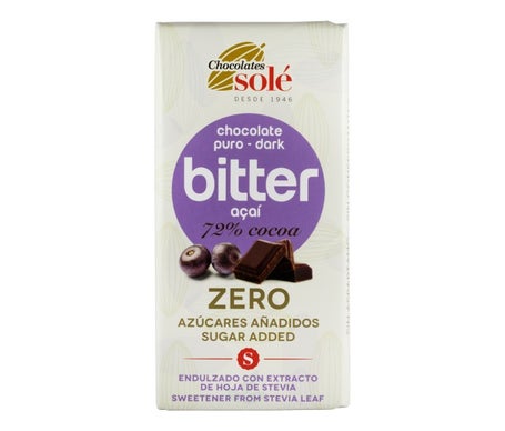 Chocolates Sole Chocolate Negro 72% Con Açai Stevia Bio 100g