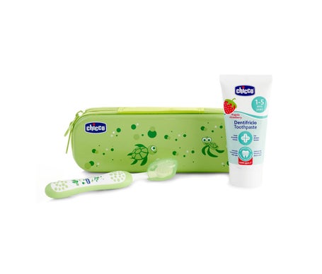 Chicco Pack Cepillo Dental Verde + Dentífrico Fresa 50ml + Estuche