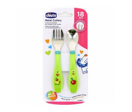 Chicco Pack Cubiertos Inox +18m Verde