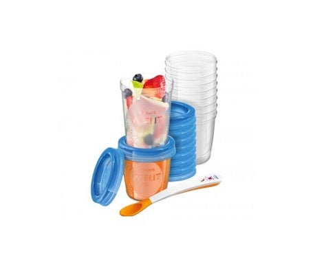 Avent Recipientes leche materna 10x180ml + 10x240 + 20 tapas + cuchara 1 libro de recetas