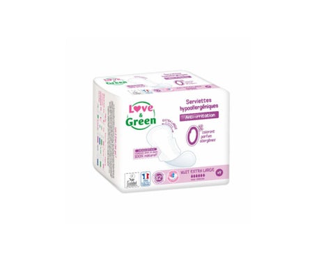 Love &amp Green Toallas de Noche Hipoalergénicas Extra Grandes 9 Unidades