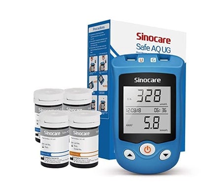 Sinocare Aq Ug Safe Kit Glucómetro + 50 Azúcar + 50 Ácido Úrico