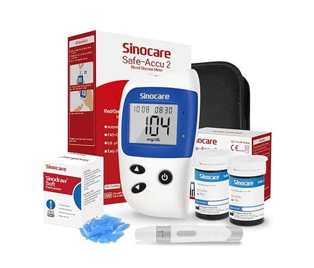 Sinocare Safe-Accu2 Kit Glucómetro + 50 Tiras + Disposit Punción