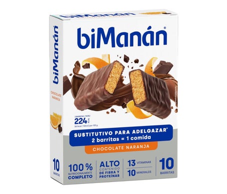 biManán Barritas Sustitutivas Sabor Chocolate y Naranja 10uds