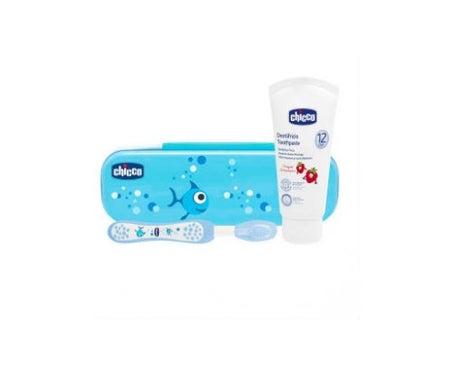 Chicco Pack Cepillo Dental + Dentífrico Fresa 50ml + Estuche Azul