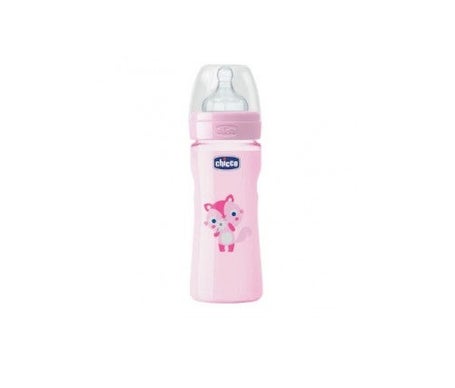 Chicco Biberón Silicona Flujo Medio Rosa Gato 2m+ 250ml