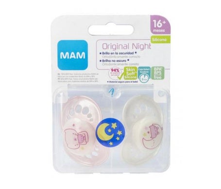 MAM Chupete Silicona Mam Night +16 Meses 2uds + Caja Esterilizadora