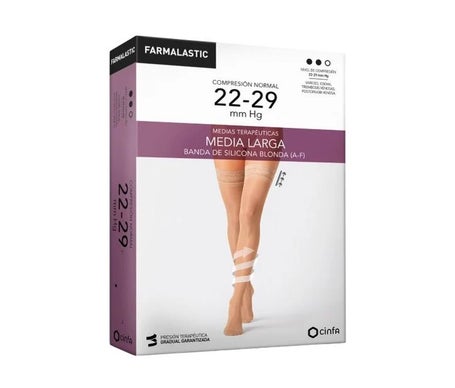 Farmalastic medias largas blonda (A-F) compresión normal T-reina plus beige 1 Par
