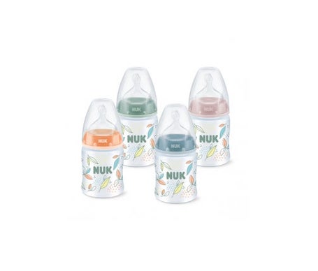 NUK First Choice+ set de biberones de iniciación de cristal, 0-6 meses, Tetina de silicona con forma anatómica, 4 biberones anticólicos y 1 cesta  para biberones, Sin BPA