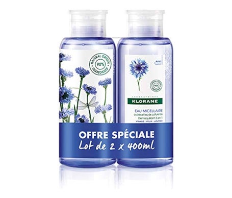 Klorane Micellar Water With Organically Farmed Cornflower 3 in 1 Make-up Remover (2x400ml) - Tratamientos faciales