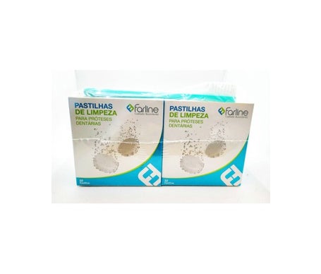 Farline Pack Pastillas Limpiadoras Prótesis Dentales + Cepillo