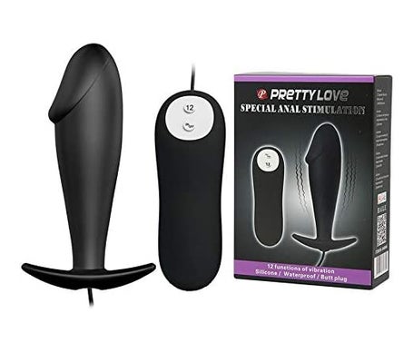 Pretty Love Plug Anal Silicona Forma Pene y 12 Modos Vibracion Negro 1ud