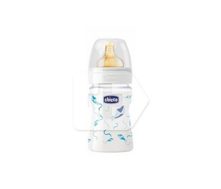 Chicco Nature biberón azul fisiológico cristal tetina caucho +0M 150ml 1ud