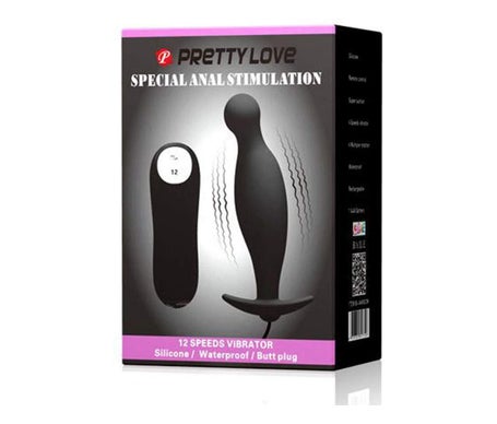 Pretty Love Plug Anal Silicona 12 Modos Vibracion Negro 1ud