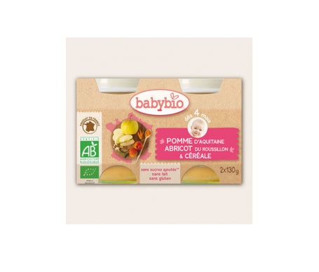 Babybio Frascos Pequeños de Manzana Albaricoque Crales Frascos de Manzana Orgánicos en 4 meses 2x130g