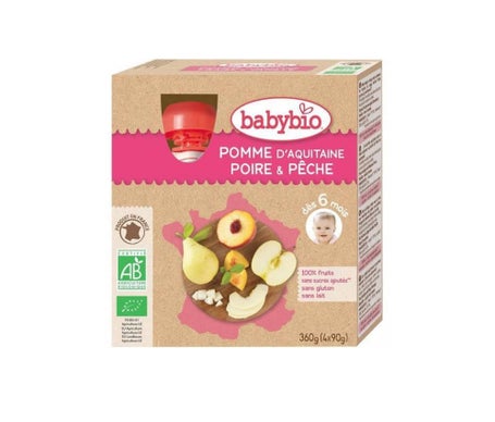 Babybio Fruit - Apple, pear & peach (4x90g) - Alimentación del bebé