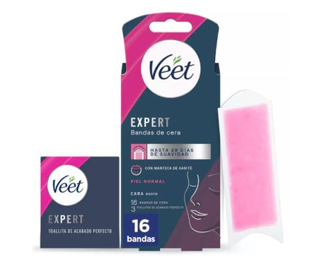 Veet Expert Bandas de Cera Depilatoria Facial Piel Normal 16uds