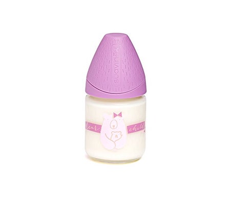 Suavinex Biberón Vidrio T. Silicona 3P Oso Lila 120ml