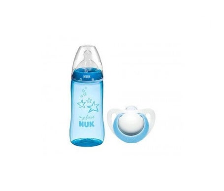Comprar Nuk First Choice 0-6 Meses Biberon + Chupete + Cadenita Color Azul  a precio de oferta