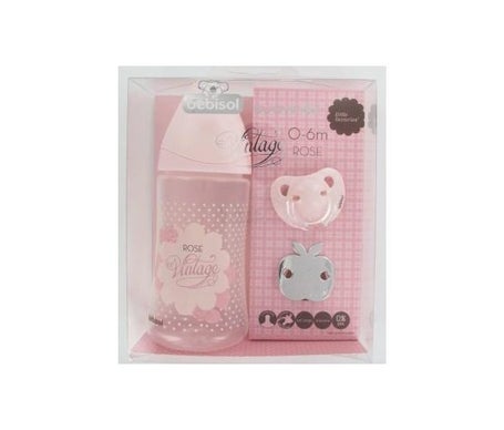 Suavinex Pack Vintage Biberón 0-6m + Chupete + Sujetachupetes Rosa