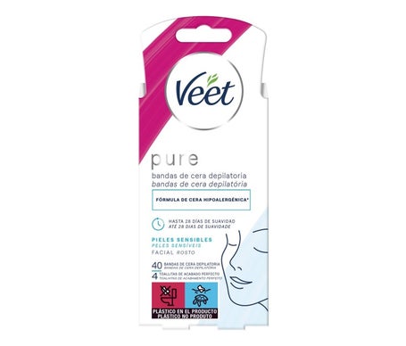 Veet Pure Bandas de Cera Depilatoria Facial Piel Sensible 40uds