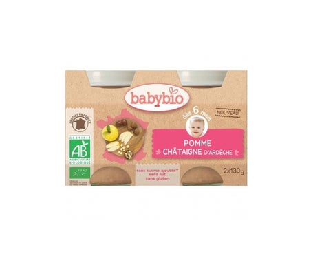 Babybio Ollas Pequeñas a partir de 6 meses de edad Ollas de Manzana y Castaño 2x130 Gramos