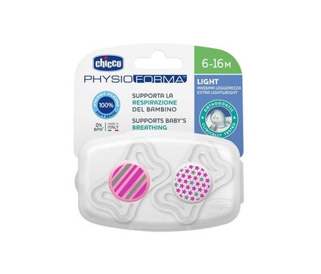 Chicco Chupete Silicona Physio Light Ortodontico Rosa 6-16 M 2 U