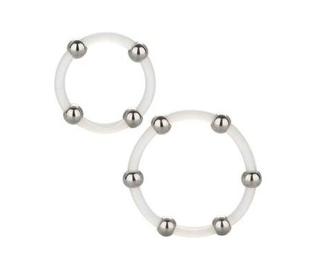 CalExotics Steel Beaded Silicone Ring Set Transparent - Estimuladores masculinos