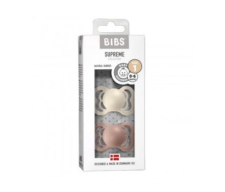 BIBS Supreme Natural Rubber Size 1: 0+ months Dummy (2 pcs) Ivory / Blush